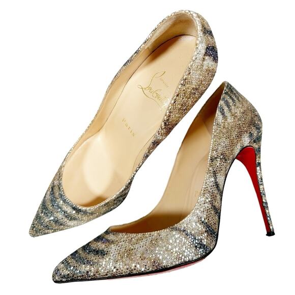 CHRISTIAN LOUBOUTIN Pigalle Follies Tiger Print Glitter Gold Platine - Picture 2 of 13
